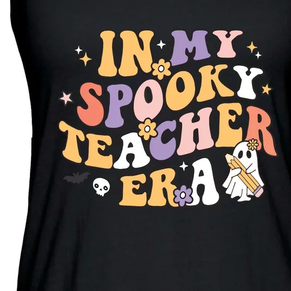 Groovy In My Spooky Teacher Era Halloween Ghost Ladies Essential Flowy Tank