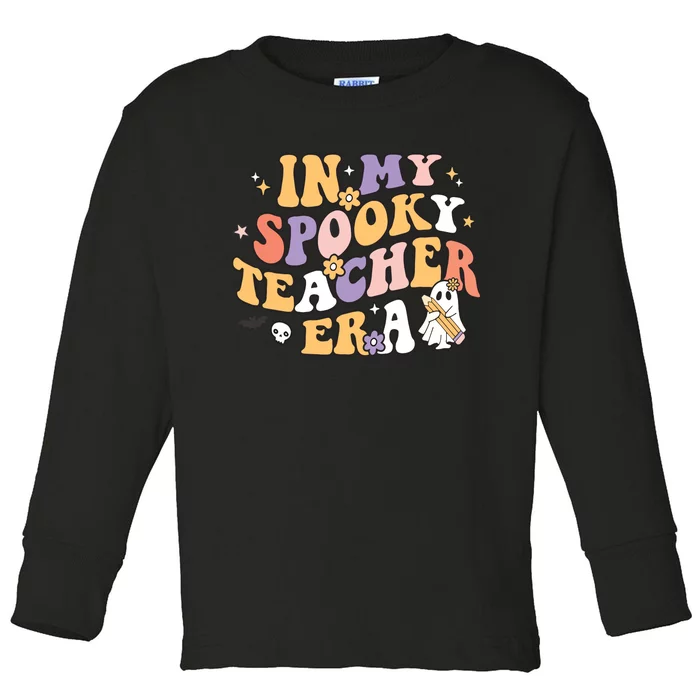 Groovy In My Spooky Teacher Era Halloween Ghost Toddler Long Sleeve Shirt