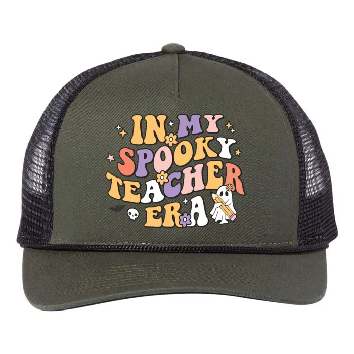 Groovy In My Spooky Teacher Era Halloween Ghost Retro Rope Trucker Hat Cap