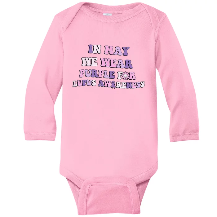 Groovy In May We Wear Purple Lupus Awareness Month Baby Long Sleeve Bodysuit