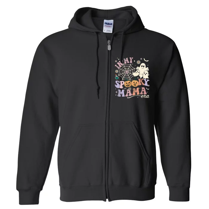 Groovy In My Spooky Mama Era Ghost Pumpkin Halloween Wo Full Zip Hoodie