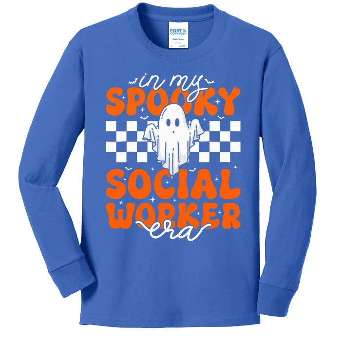 Groovy In My Spooky Social Worker Era Cute Ghost Halloween Kids Long Sleeve Shirt