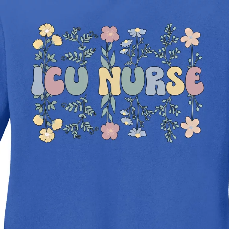 Groovy Icu Nurse Flowers Intensive Care Unit Nurse Gift Ladies Long Sleeve Shirt