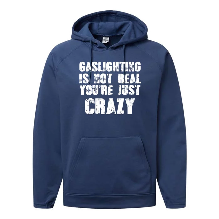 Gaslighting Is Not Real You're Just Crazy Distressed Funny Meme Performance Fleece Hoodie