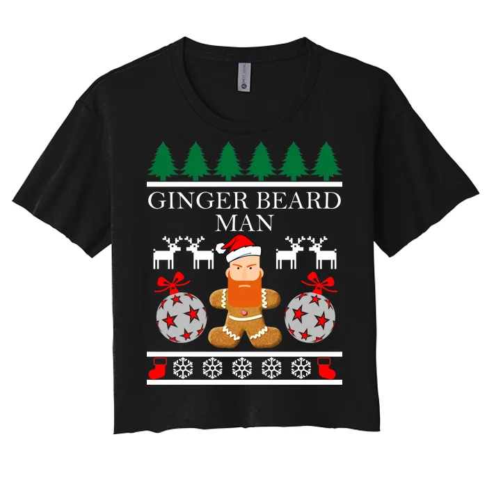 Ginger Beard Man Ugly Christmas Sweater Women's Crop Top Tee