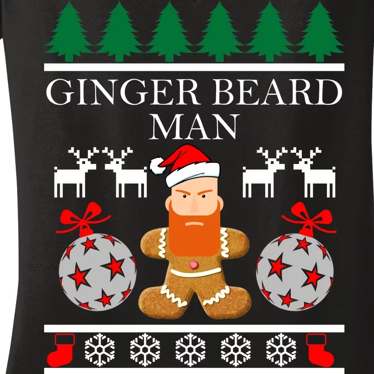 Ginger Beard Man Ugly Christmas Sweater Women's V-Neck T-Shirt