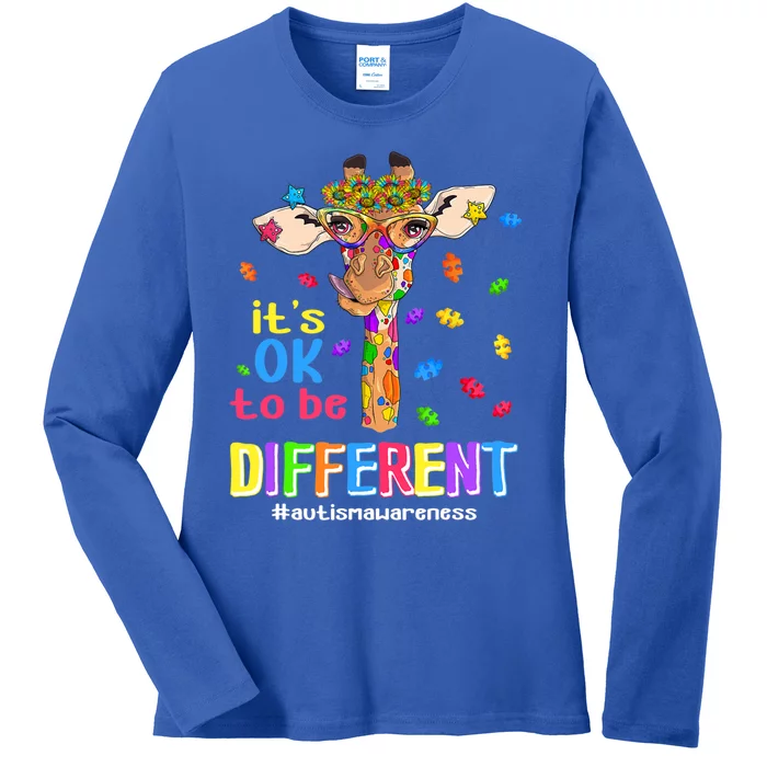 Giraffe It's Ok To Be Different Autism Awareness Acceptance Cute Gift Ladies Long Sleeve Shirt