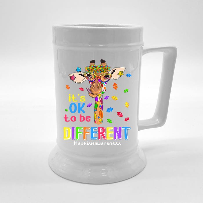 Giraffe It's Ok To Be Different Autism Awareness Acceptance Cute Gift Front & Back Beer Stein