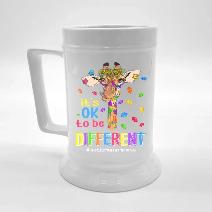 Giraffe It's Ok To Be Different Autism Awareness Acceptance Cute Gift Front & Back Beer Stein