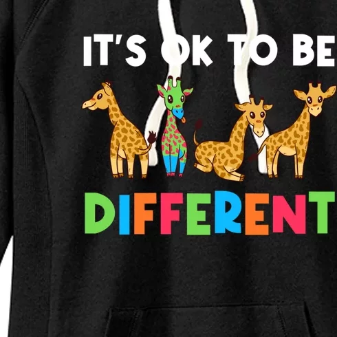 Giraffes Its Ok To Be Different Autism Awareness Giraffe Cute Gift Women's Fleece Hoodie