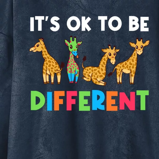 Giraffes Its Ok To Be Different Autism Awareness Giraffe Cute Gift Hooded Wearable Blanket