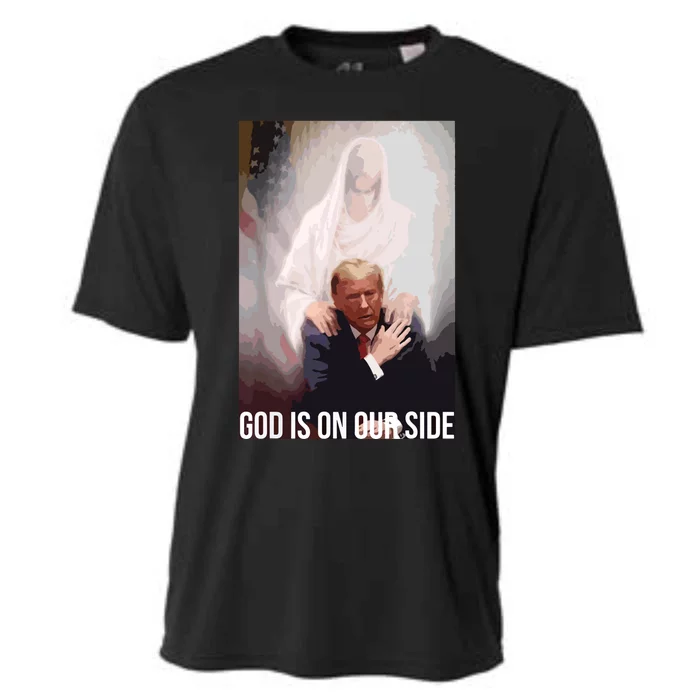 God Is On Our Side President Trump Photo After The Shooting Cooling Performance Crew T-Shirt