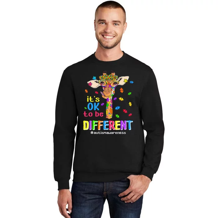 Giraffe It's Ok To Be Different Autism Awareness Acceptance Tall Sweatshirt