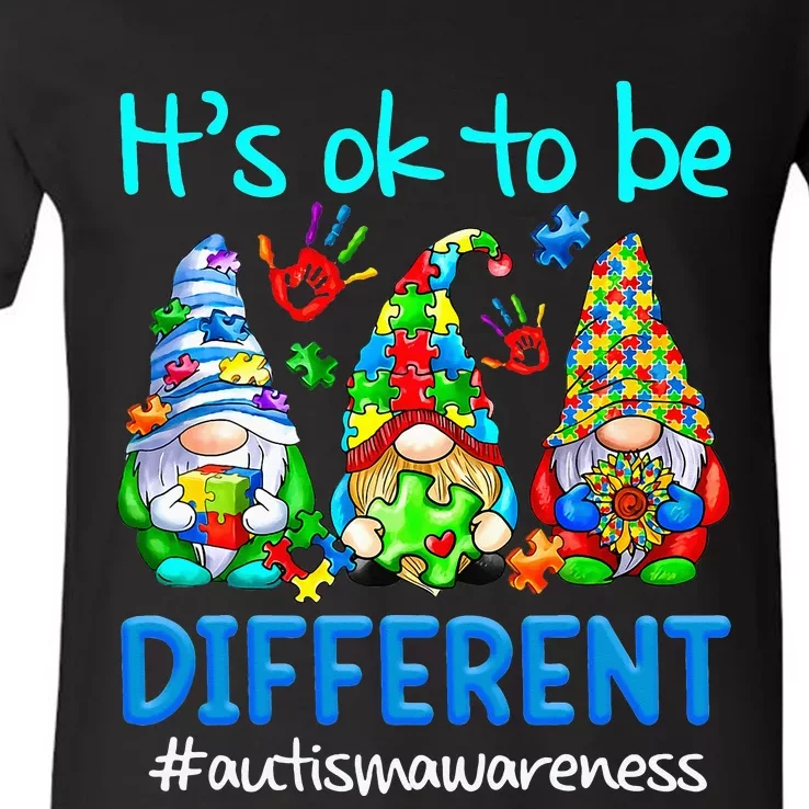 Gnomes Its Ok To Be Different Autism Acceptance V-Neck T-Shirt