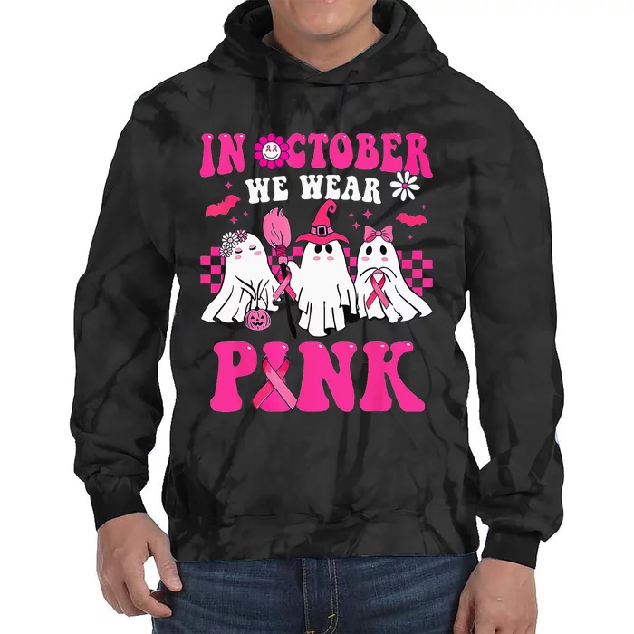 Groovy In October Wear Pink Breast Cancer Warrior Ghost Tie Dye Hoodie