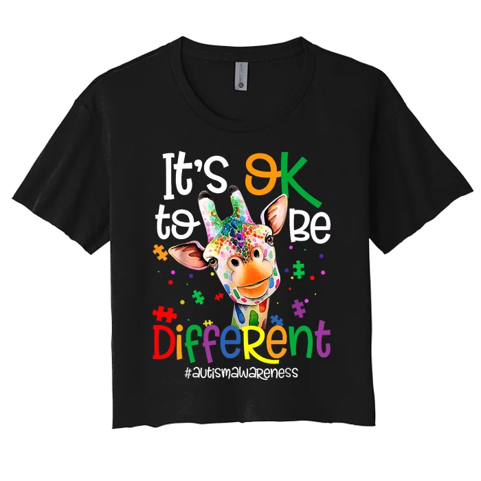 Giraffe Its Okay To Be Different Autism Awareness Women's Crop Top Tee