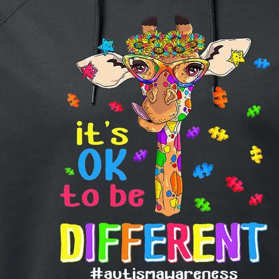 Giraffe It's Ok To Be Different ASD Awareness Performance Fleece Hoodie