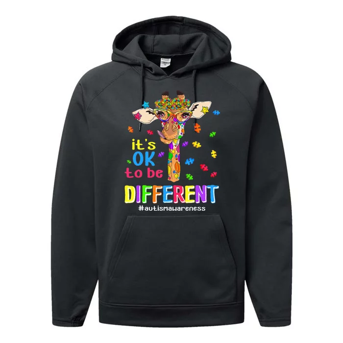 Giraffe It's Ok To Be Different ASD Awareness Performance Fleece Hoodie