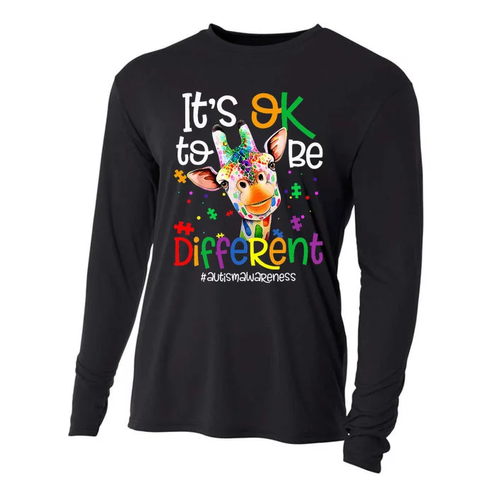 giraffe its okay to be different ASD Awareness Cooling Performance Long Sleeve Crew