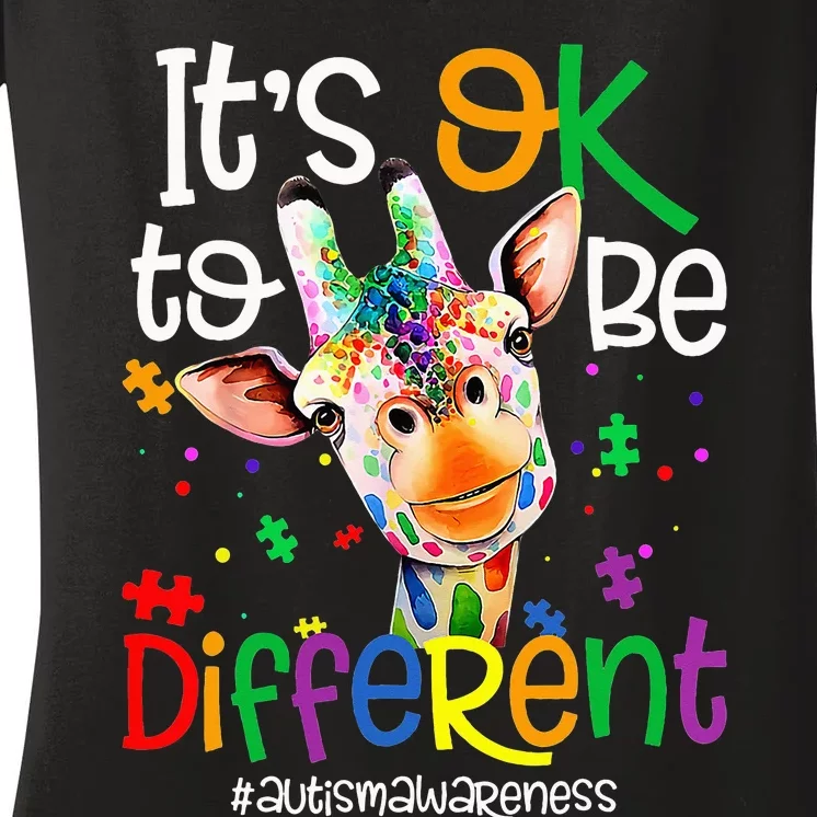 Giraffe It's Okay To Be Different ASD Awareness Women's V-Neck T-Shirt