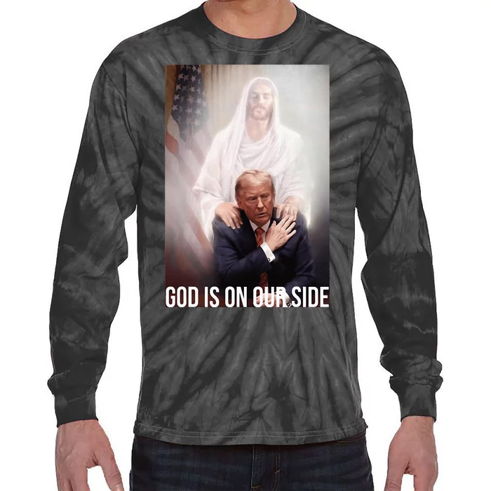 God Is On Our Side President Trump Photo After The Shooting Tie-Dye Long Sleeve Shirt