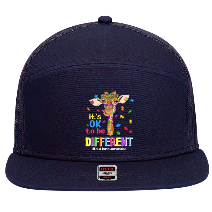 Giraffe Its Ok To Be Different Autism Awareness Acceptance Gift 7 Panel Mesh Trucker Snapback Hat