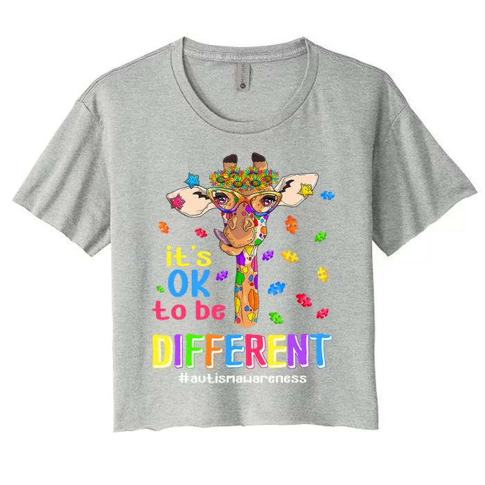 Giraffe Its Ok To Be Different Autism Awareness Acceptance Gift Women's Crop Top Tee