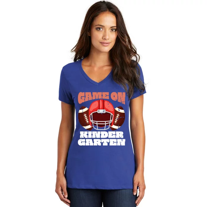 Game It On Kindergarten Football Back To School Student Meaningful Gift Women's V-Neck T-Shirt