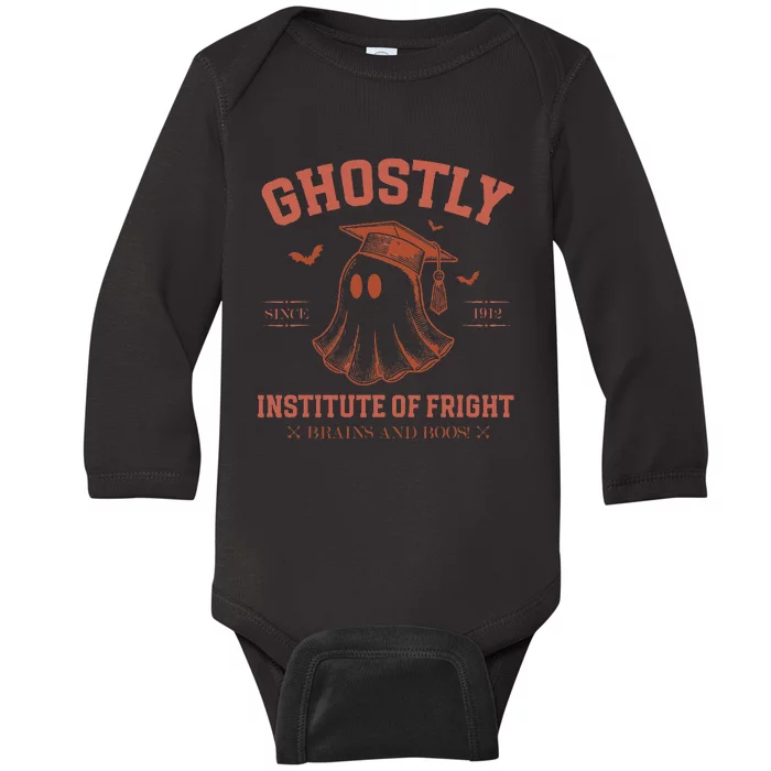 Ghostly Institute Of Fright Brains And Boos Halloween Baby Long Sleeve Bodysuit