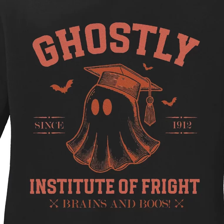 Ghostly Institute Of Fright Brains And Boos Halloween Ladies Long Sleeve Shirt