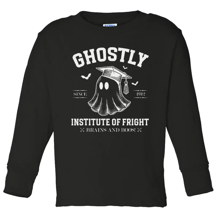 Ghostly Institute Of Fright Brains And Boos Halloween Toddler Long Sleeve Shirt