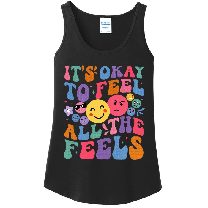 Groovy ItS Ok To Feel All The Feels Emotions Mental Health Ladies Essential Tank