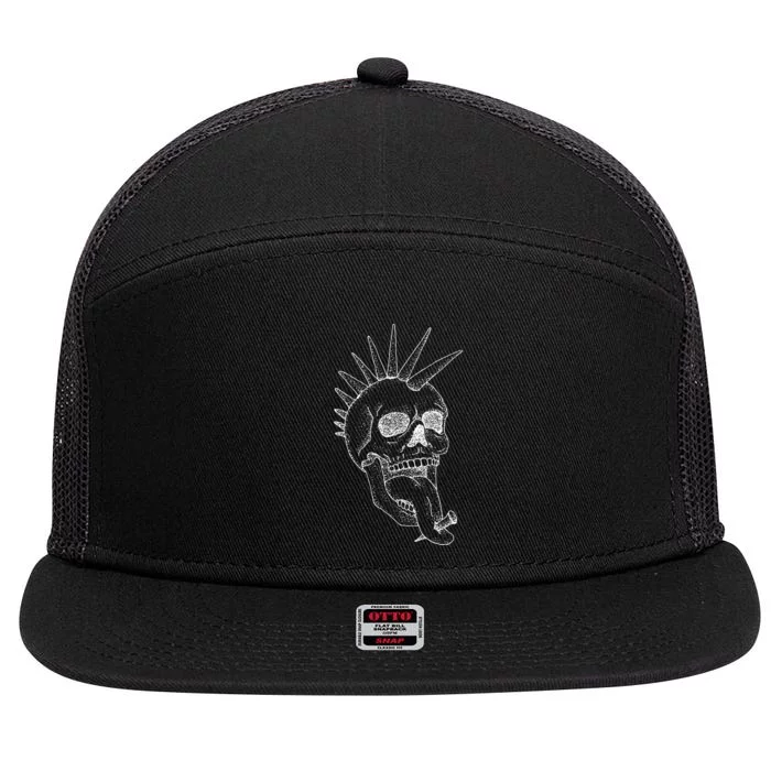 Grunge Indie Punk Rock Skull With Mohawk 7 Panel Mesh Trucker Snapback Hat