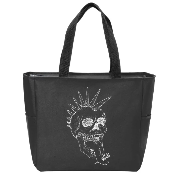 Grunge Indie Punk Rock Skull With Mohawk Zip Tote Bag