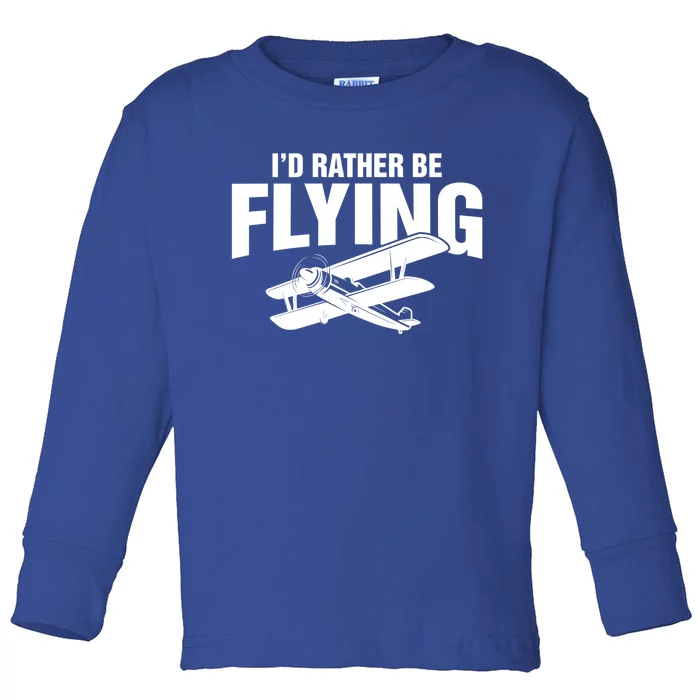 Grandpa Id Rather Be Flying Funny Vintage Airplane Pilot Gift Toddler Long Sleeve Shirt