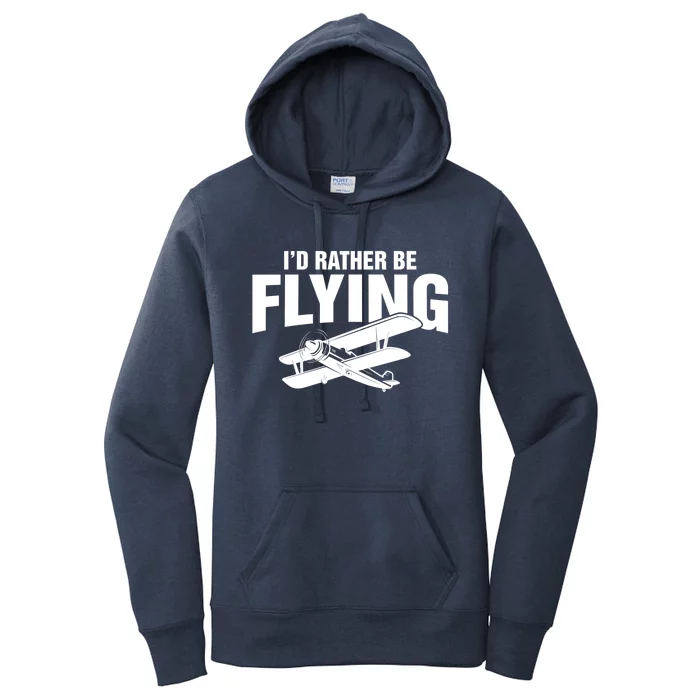 Grandpa Id Rather Be Flying Funny Vintage Airplane Pilot Gift Women's Pullover Hoodie