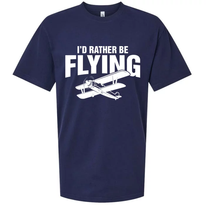 Grandpa Id Rather Be Flying Funny Vintage Airplane Pilot Gift Sueded Cloud Jersey T-Shirt