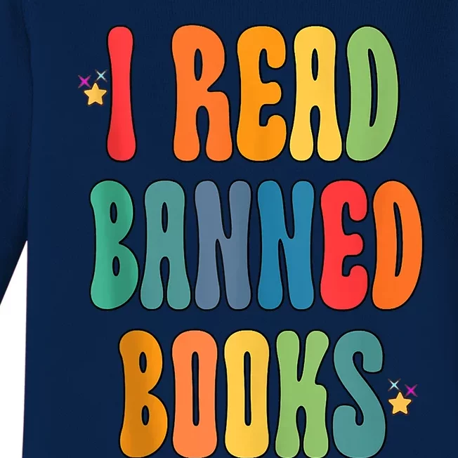 Groovy I Read Banned Books Librarian Reader Bookworm Baby Long Sleeve Bodysuit