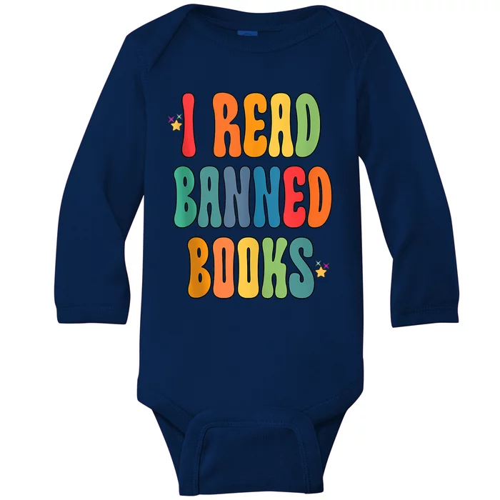 Groovy I Read Banned Books Librarian Reader Bookworm Baby Long Sleeve Bodysuit