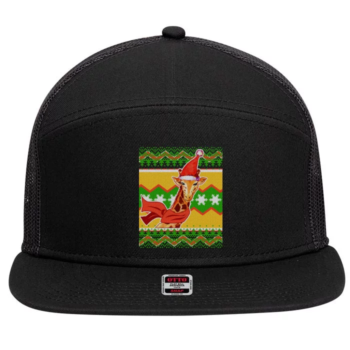 Giraffe Ugly Christmas 7 Panel Mesh Trucker Snapback Hat