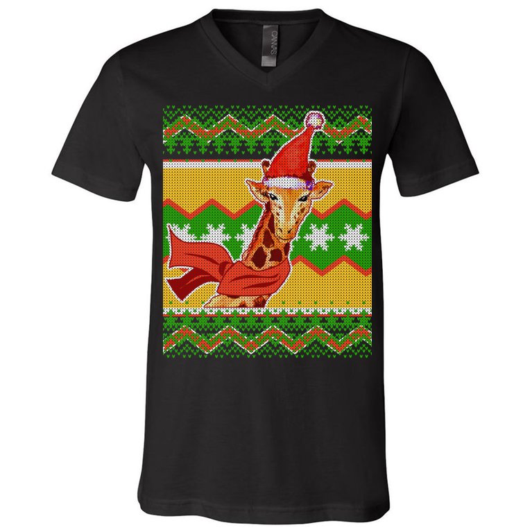 Giraffe Ugly Christmas V-Neck T-Shirt