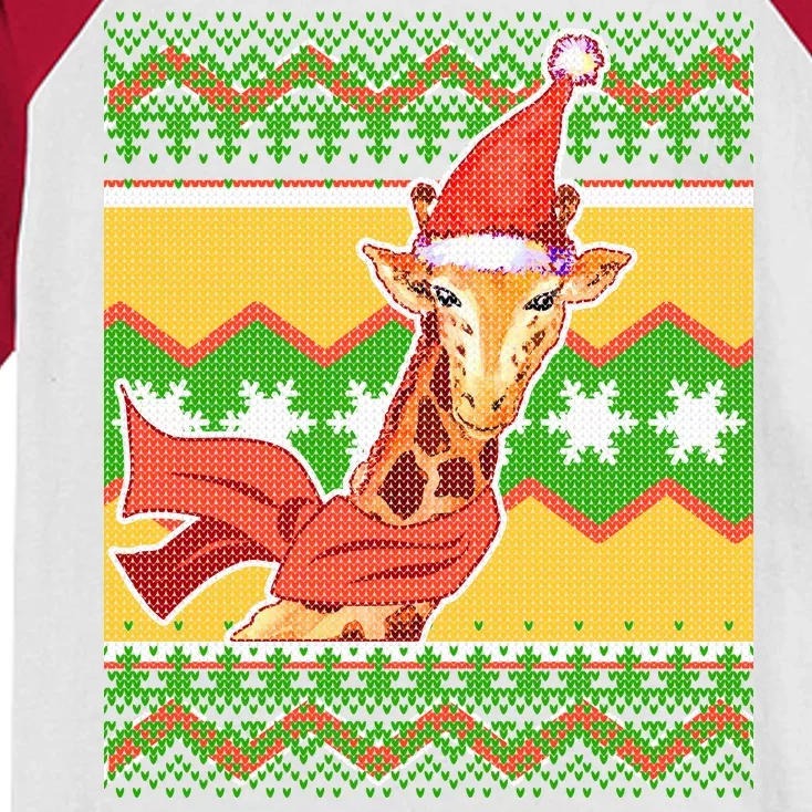 Giraffe Ugly Christmas Kids Colorblock Raglan Jersey