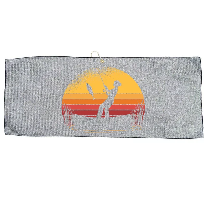 Girl Fishing Sunset Large Microfiber Waffle Golf Towel