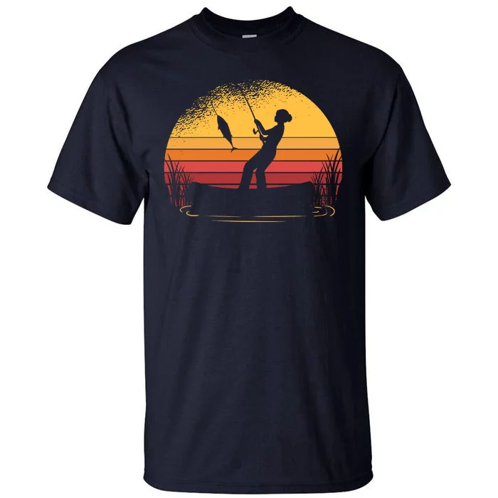 Girl Fishing Sunset Tall T-Shirt