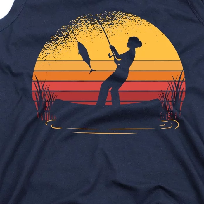 Girl Fishing Sunset Tank Top