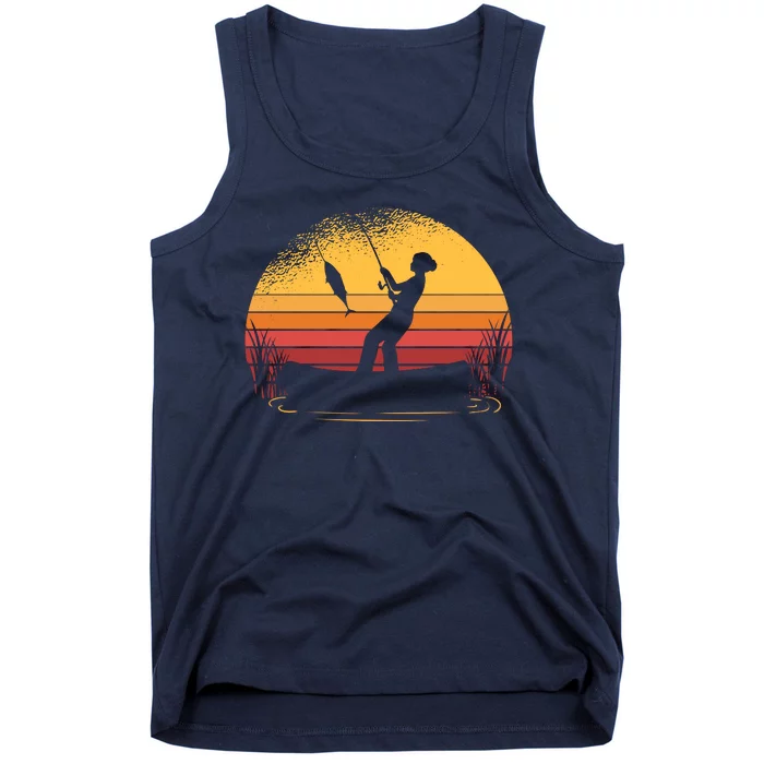 Girl Fishing Sunset Tank Top