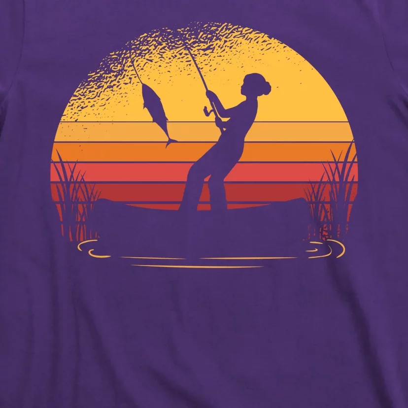 Girl Fishing Sunset T-Shirt