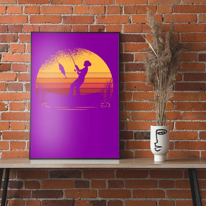 Girl Fishing Sunset Poster