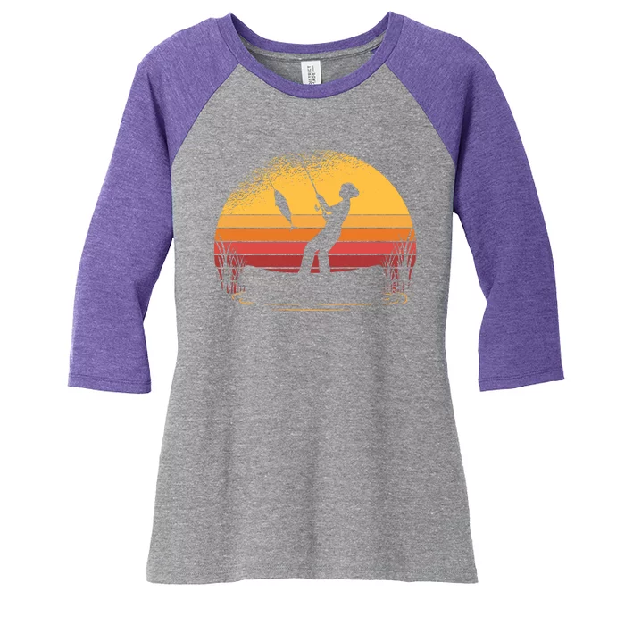 Girl Fishing Sunset Women's Tri-Blend 3/4-Sleeve Raglan Shirt