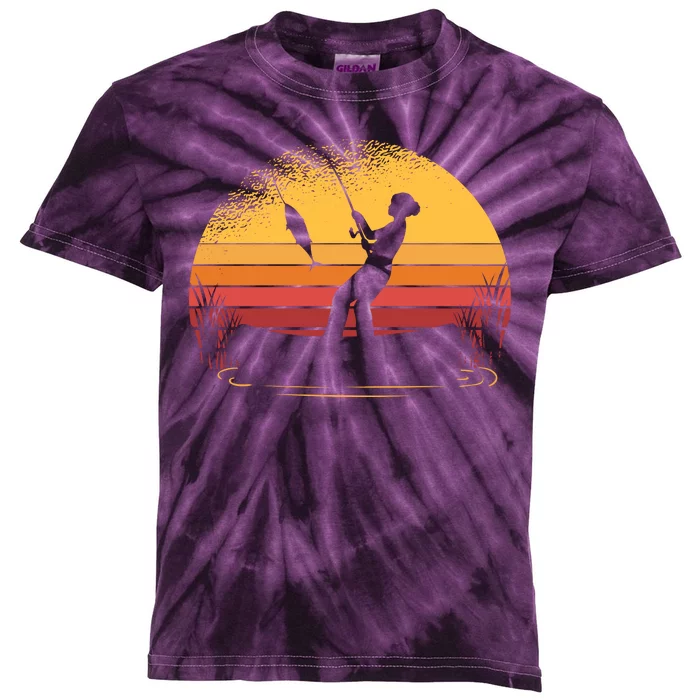 Girl Fishing Sunset Kids Tie-Dye T-Shirt